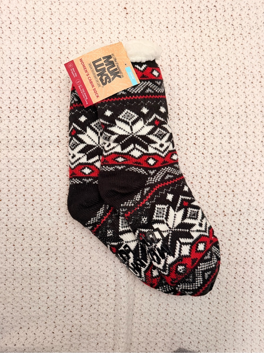 Muk Luks Black, White & Red Fair Isle Cabin Socks